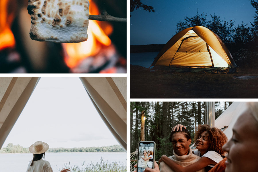 collage of camping