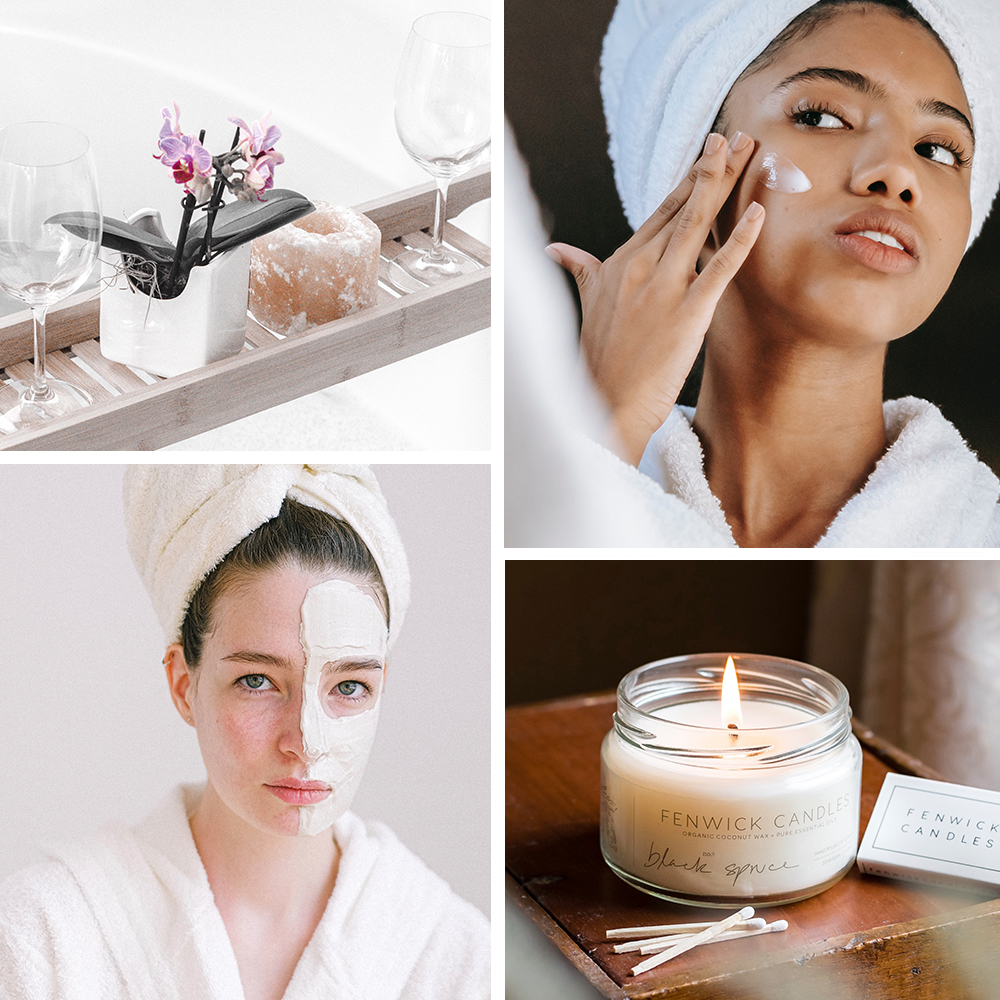collage of skincare and relaxtion